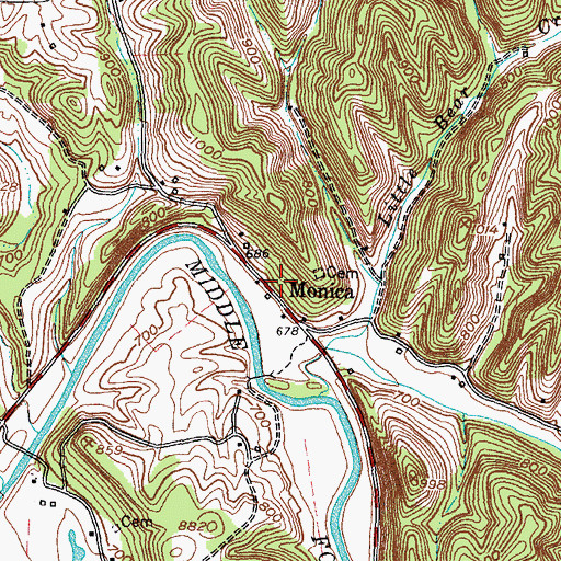 Topographic Map of Monica, KY