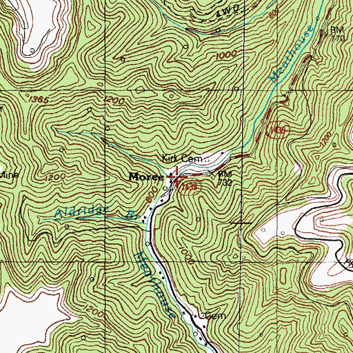Topographic Map of Moree, KY