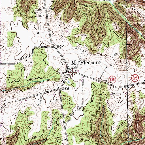Topographic Map of Mount Pleasant, KY