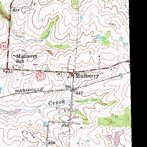 Topographic Map of Mulberry, KY