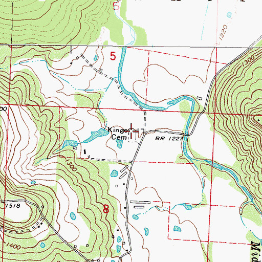 Topographic Map of Kings Cemetery, AR