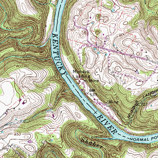 Topographic Map of Mundys Landing, KY