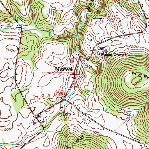 Topographic Map of Narvel, KY
