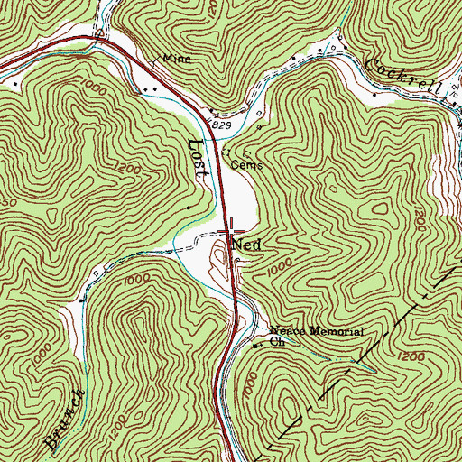 Topographic Map of Ned, KY