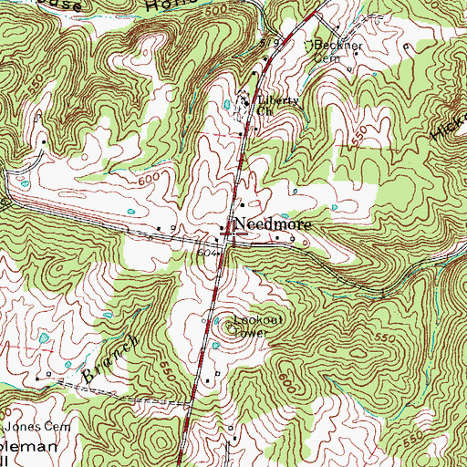 Topographic Map of Needmore, KY