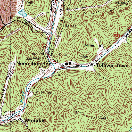 Topographic Map of Neon Junction, KY