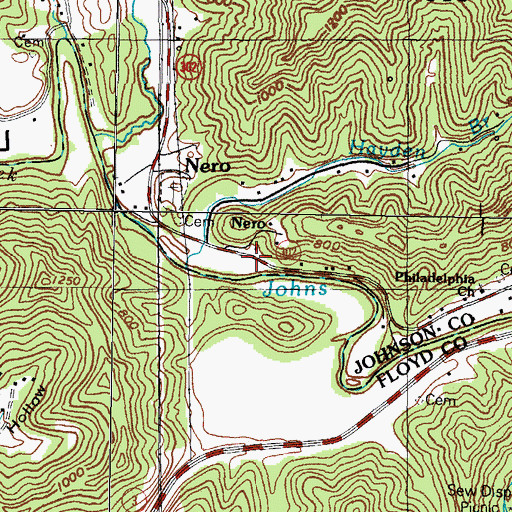 Topographic Map of Nero, KY