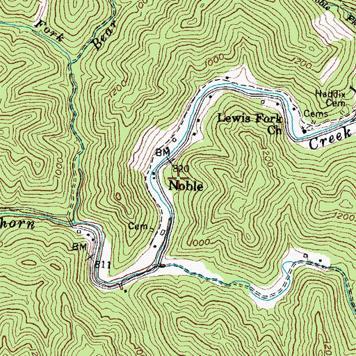 Topographic Map of Noble, KY