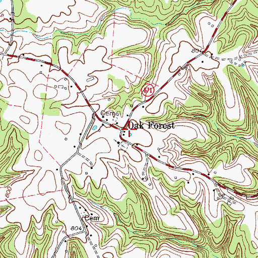 Topographic Map of Oak Forest, KY