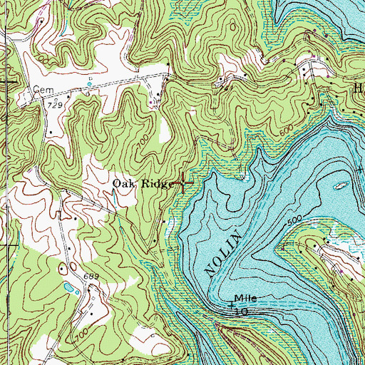 Topographic Map of Oak Ridge, KY