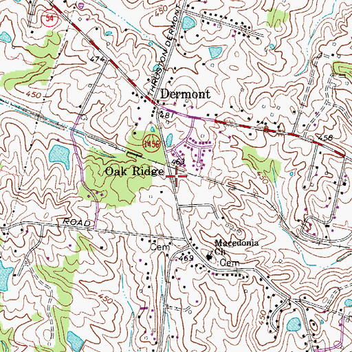 Topographic Map of Oak Ridge, KY