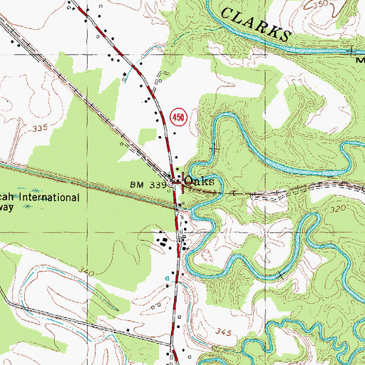 Topographic Map of Oaks, KY