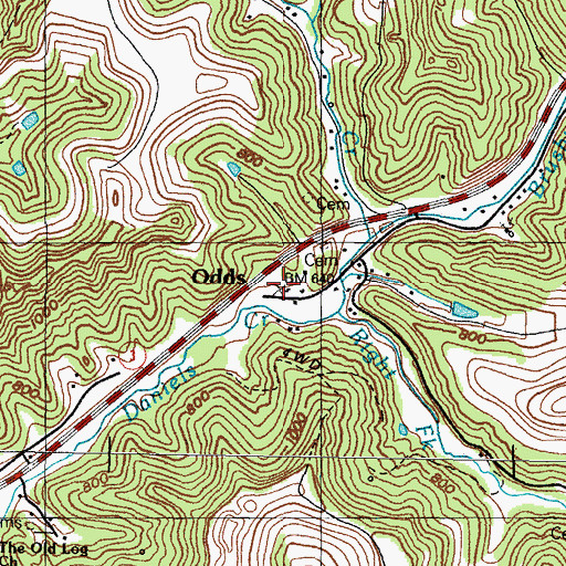 Topographic Map of Odds, KY