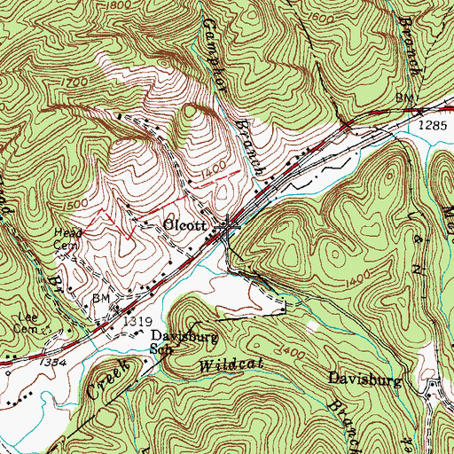 Topographic Map of Olcott, KY