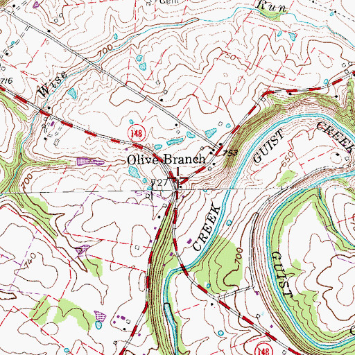 Topographic Map of Olive Branch, KY