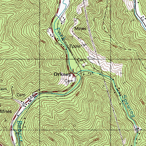 Topographic Map of Orkney, KY