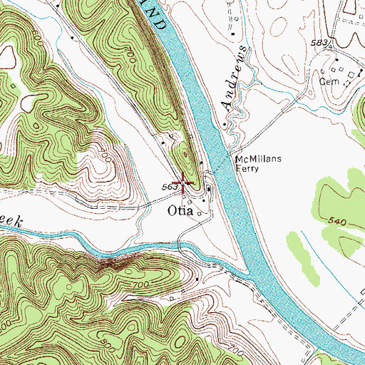 Topographic Map of Otia, KY