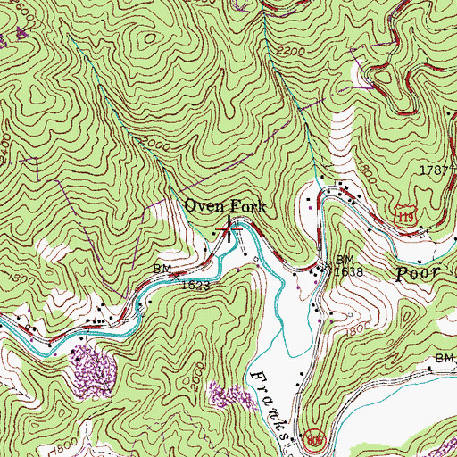 Topographic Map of Oven Fork, KY