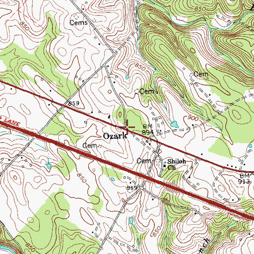 Topographic Map of Ozark, KY