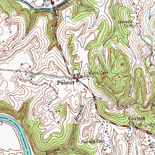 Topographic Map of Palmer, KY