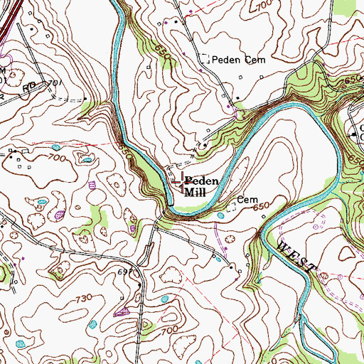 Topographic Map of Peden Mill, KY