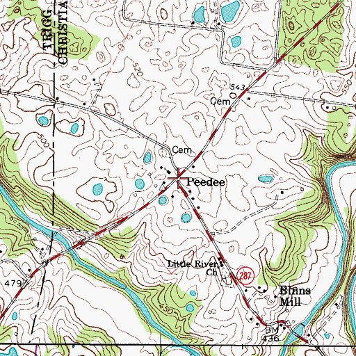 Topographic Map of Peedee, KY