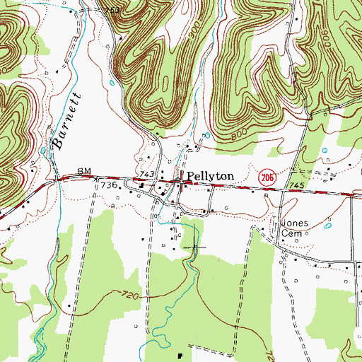 Topographic Map of Pellyton, KY