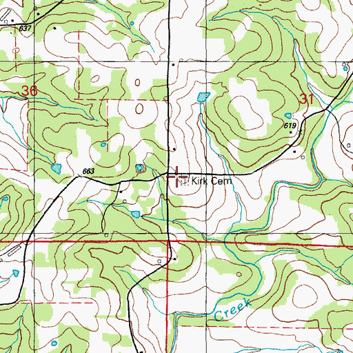 Topographic Map of Kirk Cemetery, AR