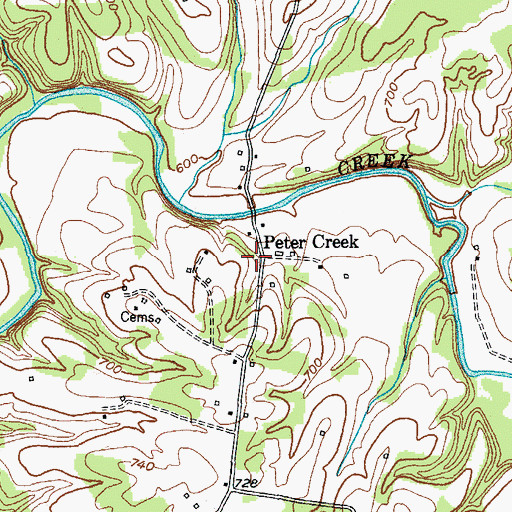 Topographic Map of Peter Creek, KY