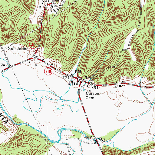 Topographic Map of Phil, KY