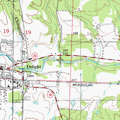Topographic Map of Kirkham Branch, AR