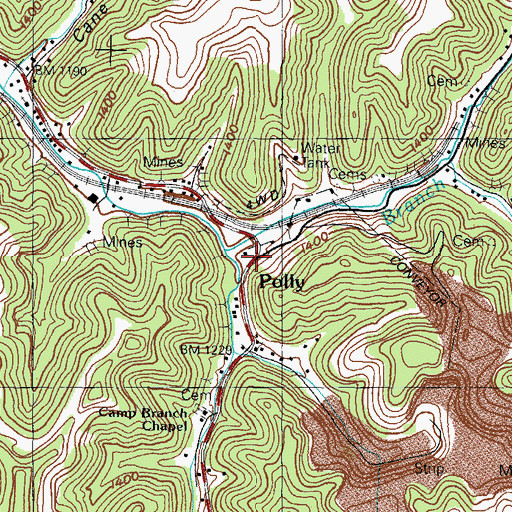 Topographic Map of Polly, KY