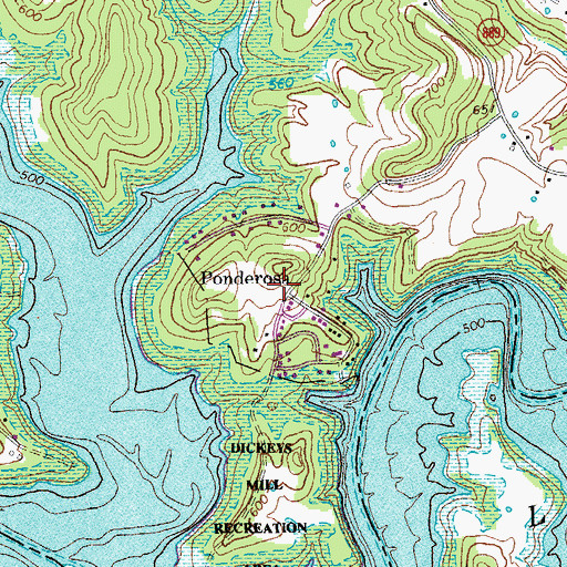 Topographic Map of Ponderosa, KY