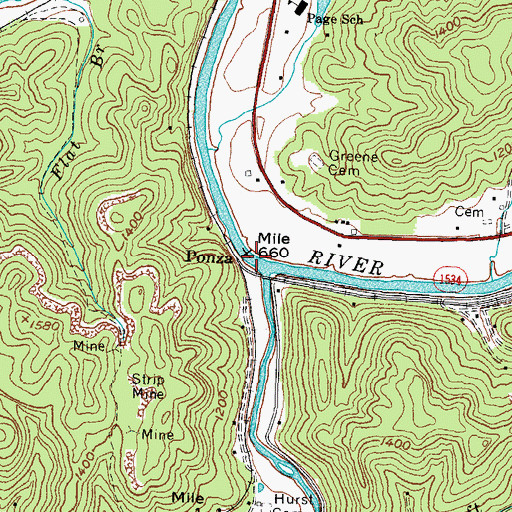 Topographic Map of Ponza, KY