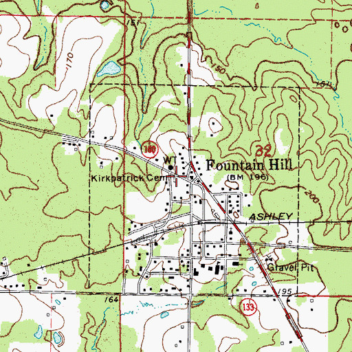 Topographic Map of Kirkpatrick Cemetery, AR