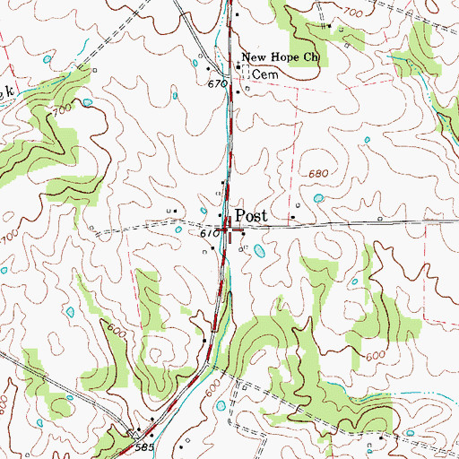 Topographic Map of Post, KY
