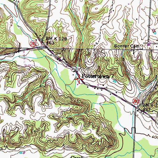 Topographic Map of Pottertown, KY