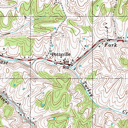 Topographic Map of Pottsville, KY