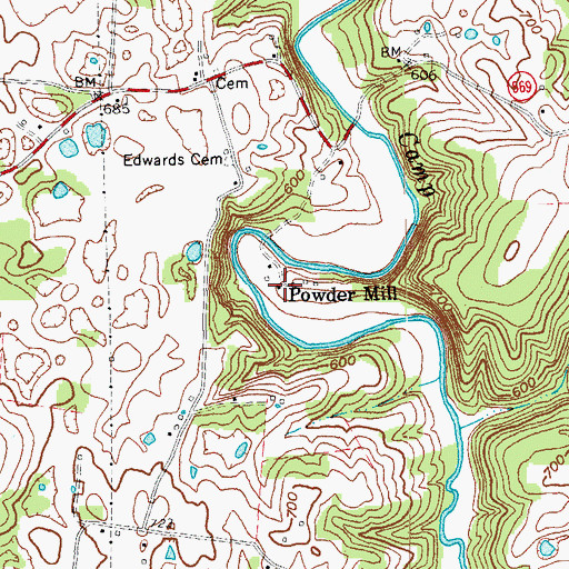 Topographic Map of Powder Mill, KY