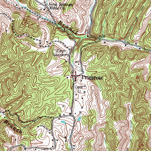 Topographic Map of Primrose, KY