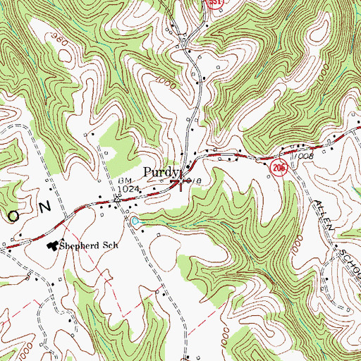 Topographic Map of Purdy, KY