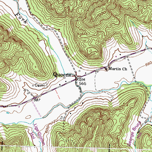 Topographic Map of Queens, KY