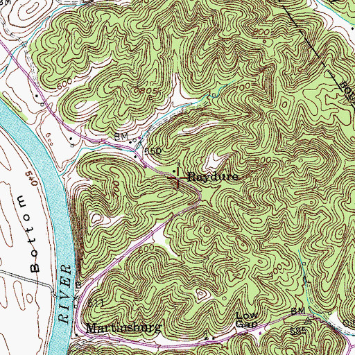Topographic Map of Raydure, KY