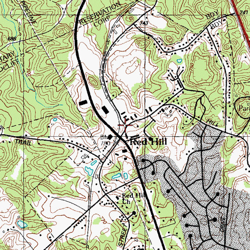 Topographic Map of Red Hill, KY