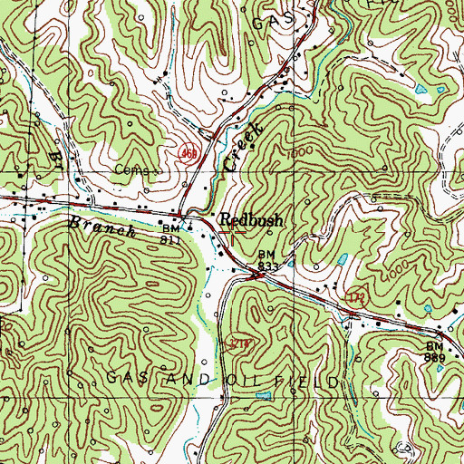 Topographic Map of Redbush, KY