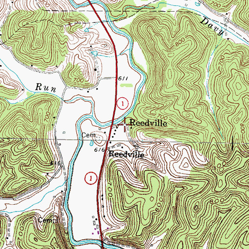 Topographic Map of Reedville, KY