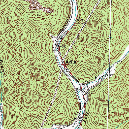 Topographic Map of Rella, KY