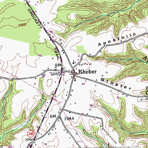 Topographic Map of Rheber, KY