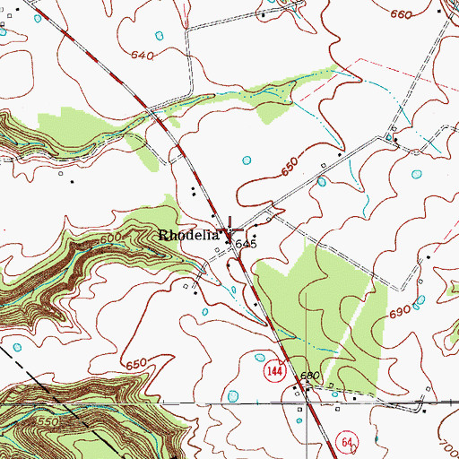 Topographic Map of Rhodelia, KY