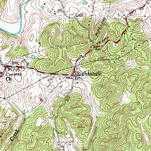 Topographic Map of Rightangle, KY